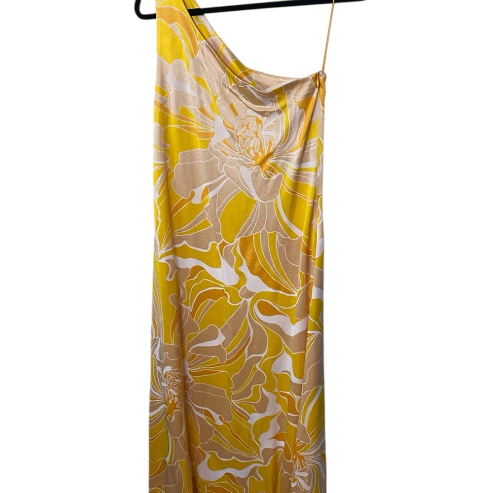 Alexis Yellow and White One Shoulder Dress